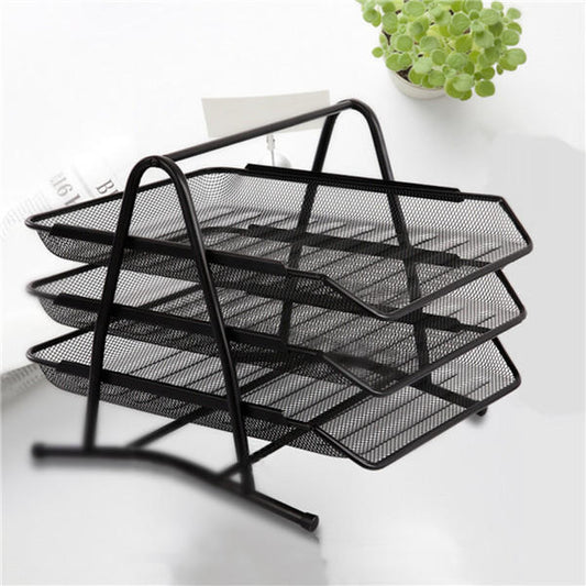 3 Tier Office Barbed Wire File Tray Mesh Desk Tray Organizer Shelf Letter Storage