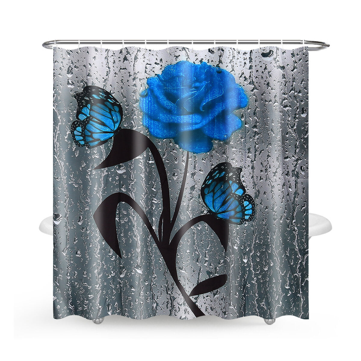 Bathroom Shower Curtain Waterproof Rings Hook Lid Toilet Cover Set 180x180CM