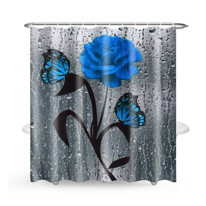 Bathroom Shower Curtain Waterproof Rings Hook Lid Toilet Cover Set 180x180CM