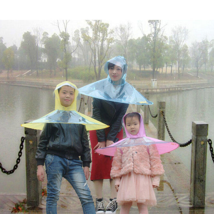Creative Raincoat Umbrella UFO Shape Rain Hat Cap Child Adult Rain Coat Cover 3 Sizes