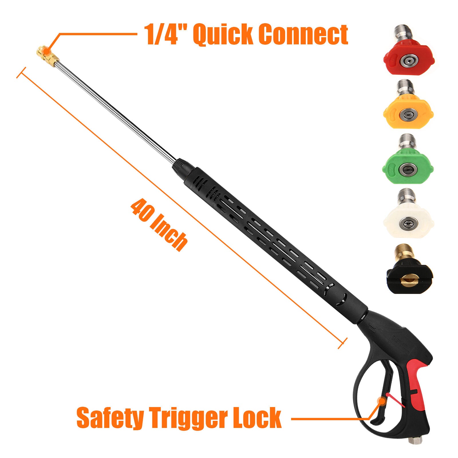 MATCC Pressure Washer Guun 4000PSI High Power Washer Guun with Replacement Extension Wand 1/4'' Quick Connect, M22-14/15 and 3/8'' Fitting Adapters, 5 Pressure Washer Nozzle Tips, 40 Inch
