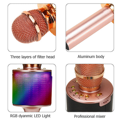 Bakeey D03 Wireless Microphone bluetooth Speaker HIFI TF Card AUX-In Luminous 2600mAh Music Player Recorder for K Songs Karaoke KTV Singing