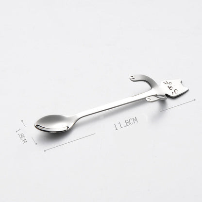 MIUK 304 Stainless Steel Coffee Spoon Creative Kitty Hook Dirtproof Coffee Tea Spoon Scoop