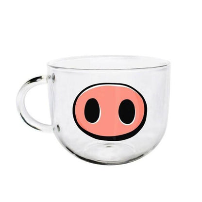 Handmade Cartoon Glass Cup High Temperature Resistant Transparent Water Mug Cat Pig Nose Pattern Glass Mug