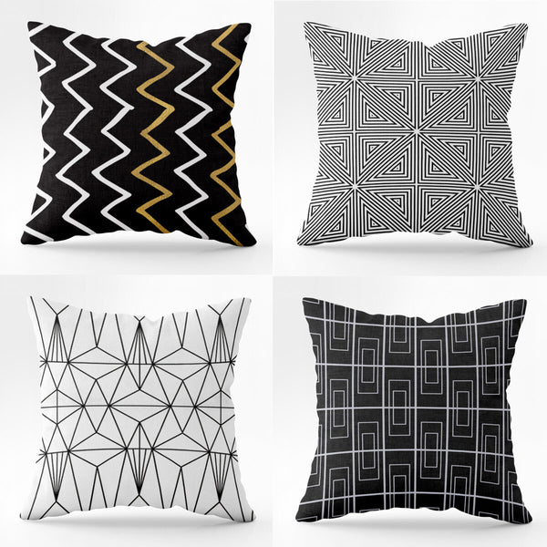 Black and White Printed Geometry Pattern Pillowcase  Euro Pillow Covers Home Decorative Cushion Cover