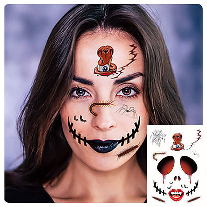 Halloween Tattoo Stickers Scary Halloween Temporary Face Tattoos Terror Wall Sticker Halloween Festival Descoration