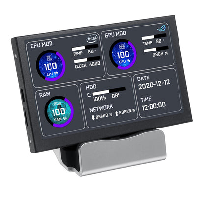 5.0 Inch IPS TYPE-C Secondary Screen Kit Black CPU GPU RAM HDD Monitoring USB Display Freely AIDA64 for Mini ITX Case Support Raspberry Pi With RGB Breathing Light