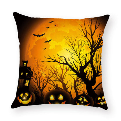 Halloween Terror Pumpkin Bat Owl Pattern Pillowcase Cotton Linen Throw Pillow Cushion Cover