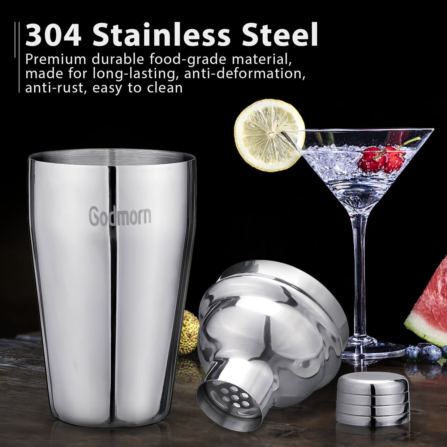 Cocktail Set Godmorn Stainless Steel Cocktail Shaker Set 14 Piece with Better Bamboo Stand