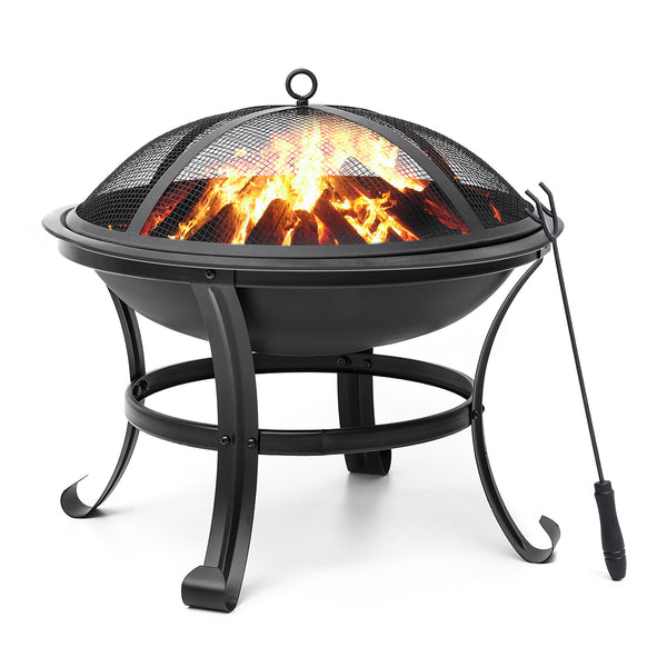 Kingso 22 inch Fire Pit Steel  Wood Burning Small Firepit with Spark Screen Log Grate Poker
