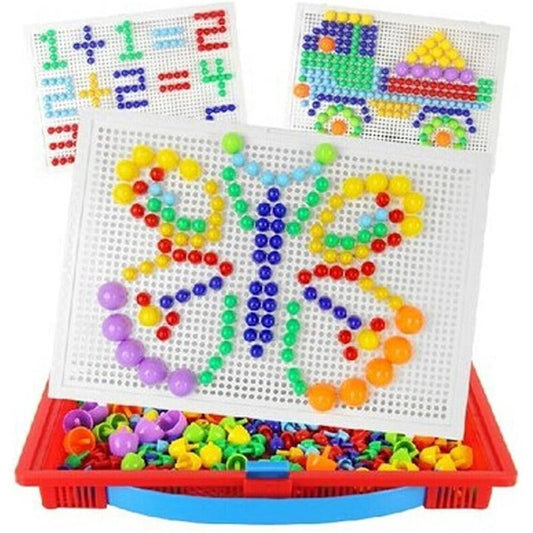 296/592Pcs Mix Color Mushroom Nails with Alphanumeric Nails Puzzle Peg Board Set Early Learning Educational Toys for Kids Gift
