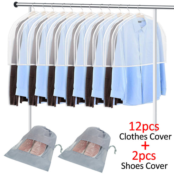 12PCS Shoulder Covers for Clothes Dust Clothes Cover Breathable Waterproof Clothes Bag  Waterproof Dustproof Plastic Clothes Covers for Wardrobe Storage and Travel