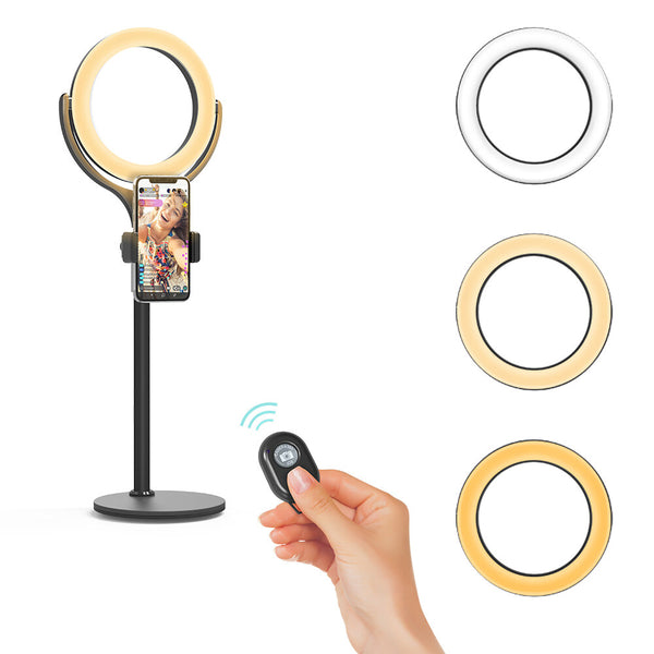 BlitzWolf BW-SL4 Dimmable Ring Light Phone Holder 360 Rotating Night Light Desktop Selfie Stand with bluetooth Remote for Live Stream Selfie Makeup Video Live