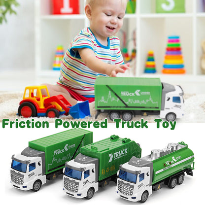1: 48 Green Sprinkler / Container / Garbage Truck Flat Head Recycling Sanitation Truck Toys