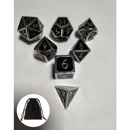 7Pcs Embossed Heavy Metal Polyhedral Dice DND RPG MTG Role Playing Game With Storage Bag