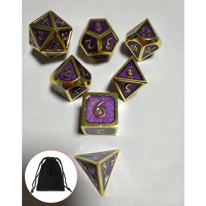 7Pcs Embossed Heavy Metal Polyhedral Dice DND RPG MTG Role Playing Game With Storage Bag