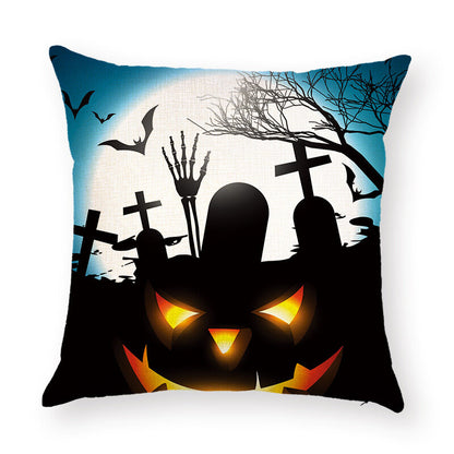 Halloween Terror Pumpkin Bat Owl Pattern Pillowcase Cotton Linen Throw Pillow Cushion Cover