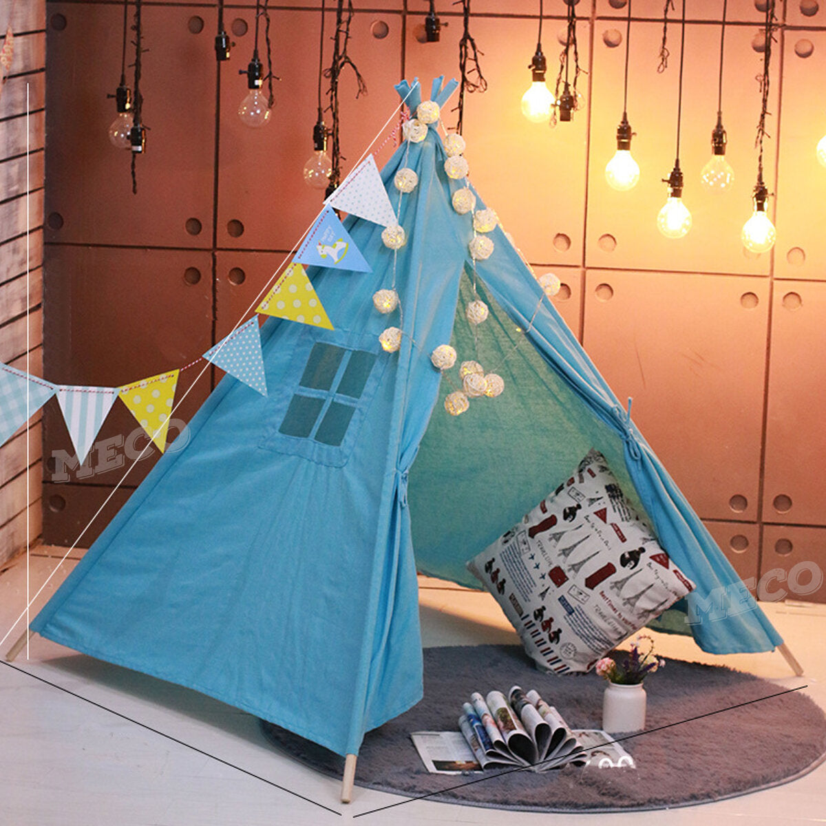 1.6M Large Teepee Tent Kids Cotton Canvas Pretend Play House Boy Girls Wigwam Gift