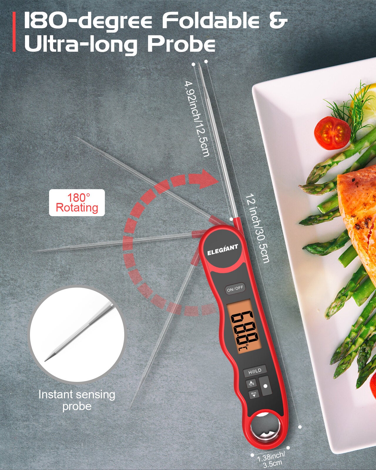 ELEGIANT Meat Thermometer Kitchen Cooking Thermometer Food Thermometer Digital Instant Read Thermometer Barbecue Thermometer Best for Meat Milk Turkey Oil Candy Grill BBQ