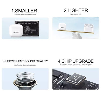 Lenovo LP40 TWS bluetooth 5.0 Earphone Wireless Earbuds HiFi Stereo Bass Dual Diaphragm Type-C IP54 Waterproof Sport Headphone with Mic