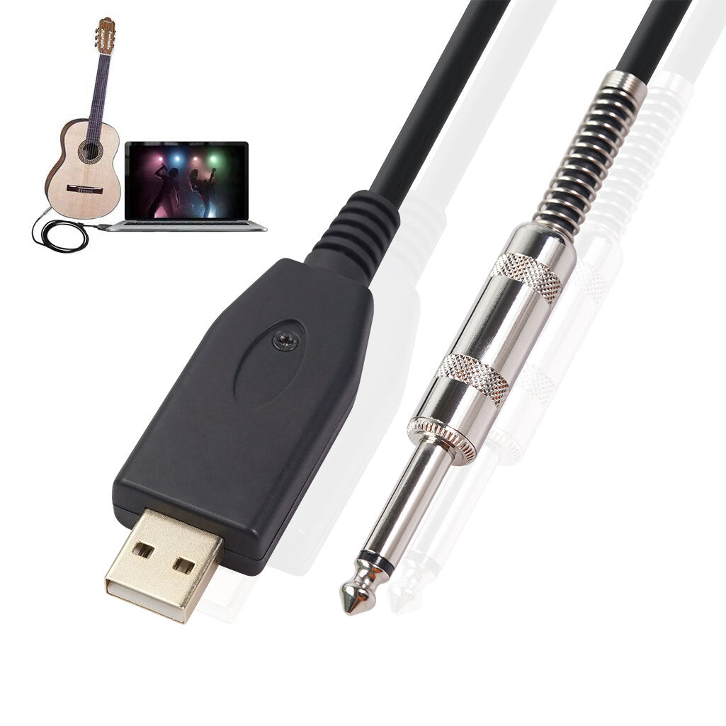 REXLIS US48S USB To 6.35mm Electric Guitar Bass Cable Single Track PC Instrument Cable Audio Adapter Converter USB Guitar Cable 2/3m