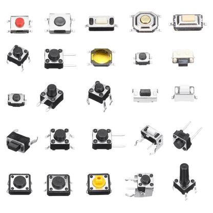 250pcs 25Values Micro Switch Assorted Push Button Tact Switches Reset  Mini Leaf Switch SMD DIP 2*4 3*6 4*4 6*6 Diy Kit + Box