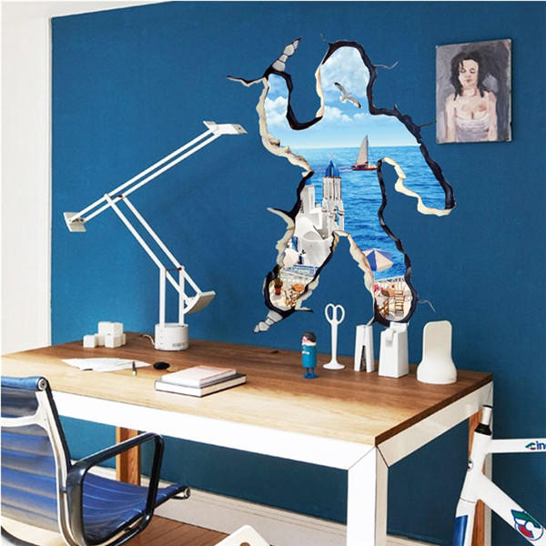 3D Removable Aegean Sea Wall Decal Wall Stickers Home Wall Background Decoration